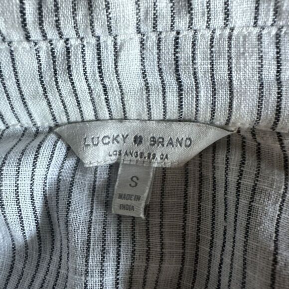 Lucky Brand Womens Small Stripe Collared Cotton Shirt Black White - Picture 5 of 5